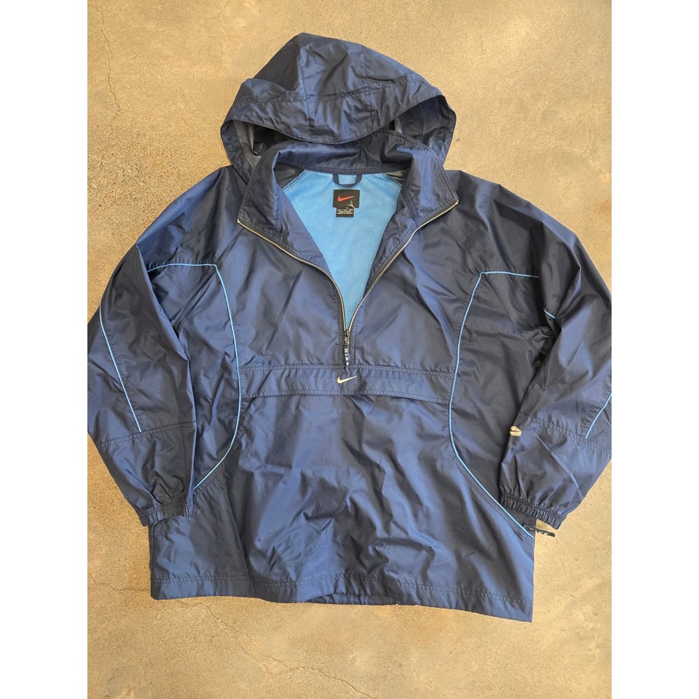 Nike Vintage Y2K Navy Blue Half Zip Hooded Windbreaker Anorak Jacket XL